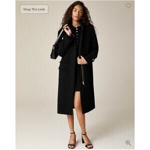 J. Crew Long Toscana Coat in Italian Stadium-Cloth Wool Blend Black Size 2P NWT